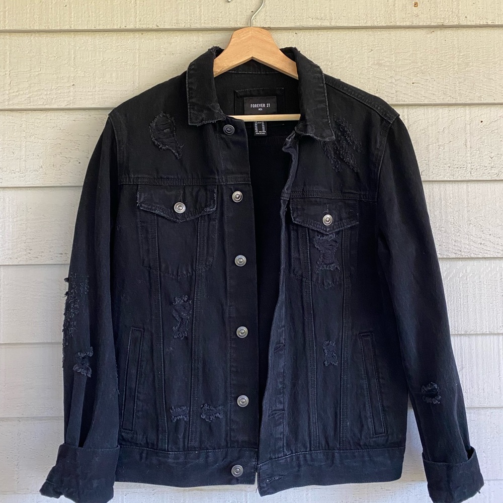 Black Distressed Denim Jacket